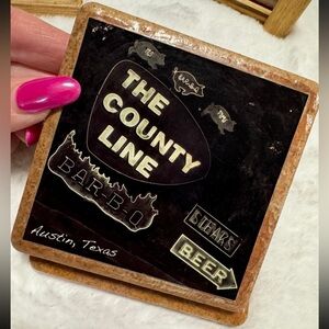 Vintage Texas Southwestern Coaster Set With Wood Holder Historic Buildings B&W